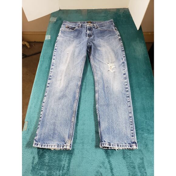 Lee Jeans Sz 32x29 Mens Blue Stretch Pants Denim Casual Comfort Light Straight - Picture 1 of 16